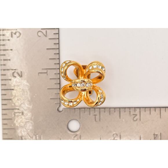 KJL Vintage Crystal Bow Clip Earrings Knot Gold Tone Chunky Signed 1990s BinBF - Picture 12 of 12